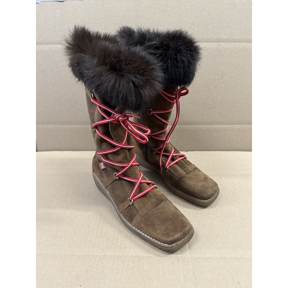 D&G Dolce & Gabbana Junior Winter Shearling Leather Fur Gum Sole Boots Size 38